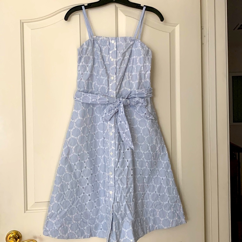 Banana Republic Light Blue and White Striped Eyelet Sundress